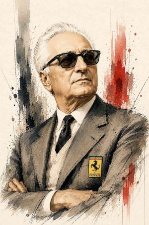 Retrato de Enzo Ferrari, empresario y fundador de Ferrari