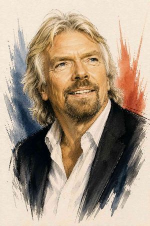 Retrato de Richard Branson con fondo neutro