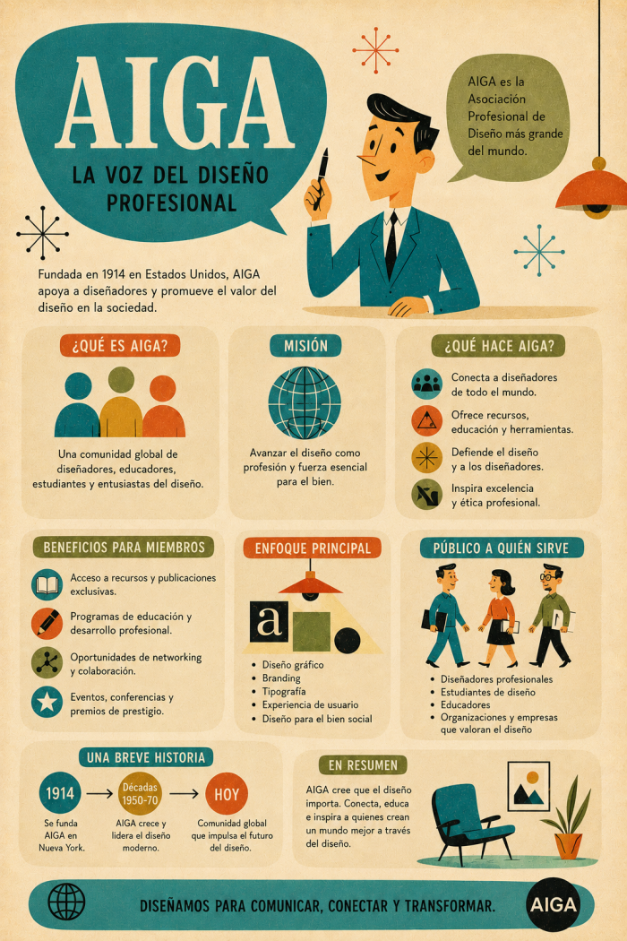 Infografía educativa sobre AIGA, sus elementos principales y su relación con el marketing digital.