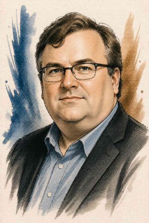 Retrato de Reid Hoffman con fondo neutro
