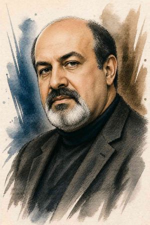 Retrato de Nassim Taleb con fondo neutro