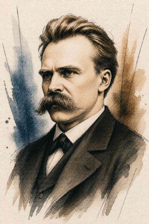 Retrato de Friedrich Nietzsche con bigote y expresión seria
