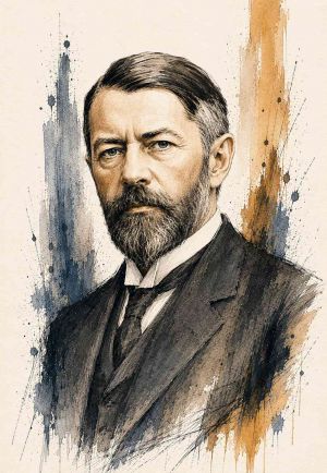 Retrato en blanco y negro de Max Weber, académico alemán