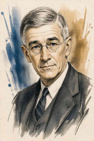Retrato en blanco y negro de Vannevar Bush con traje y corbata