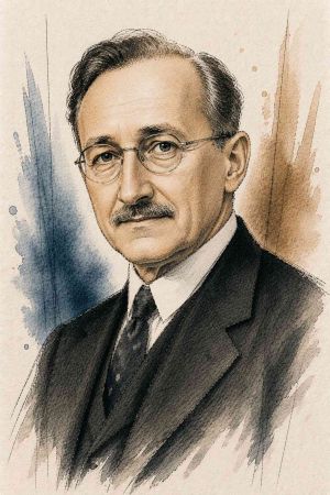 Retrato de Friedrich Hayek con traje y corbata